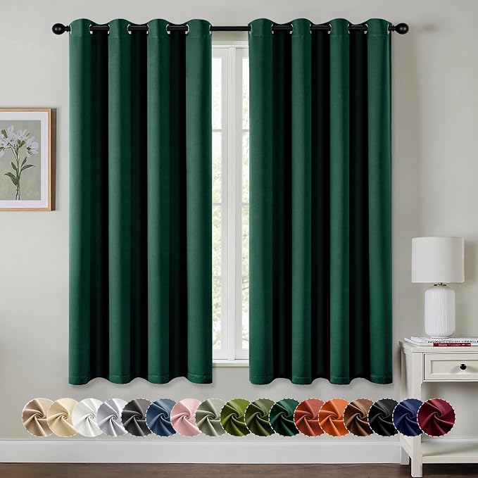 MIULEE Blackout Curtains for Bedroom 2 Panel 50 x 63 Inch Long Hunter Green | Thermal Insulated, Living Room Darkening Grommet Drapes, Noise Reducing, Light Blocking Window Treatments