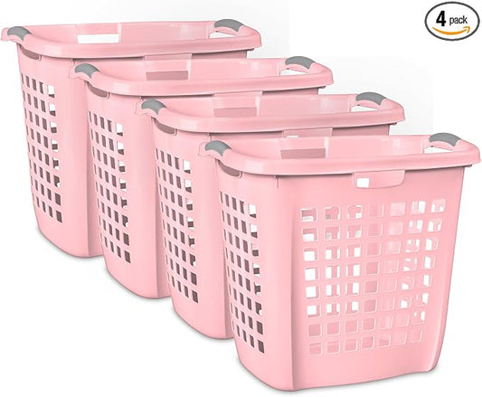 Sterilite 4-Pack Ultra Easy Carry Laundry Basket, Plastic Clothes Hamper Bin w/Comfort Grip Handles & Rim, 2.1 Bushel Capacity, Pink Frost