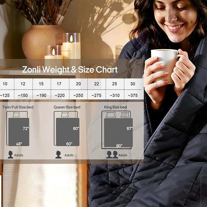 ZonLi Weighted Blanket for Adults (60"x80", 20lbs, Dark Grey) | Queen Size High Breathability Cooling Heavy Blanket, Soft Material with Premium Glass Beads, All-Season, Easy Care