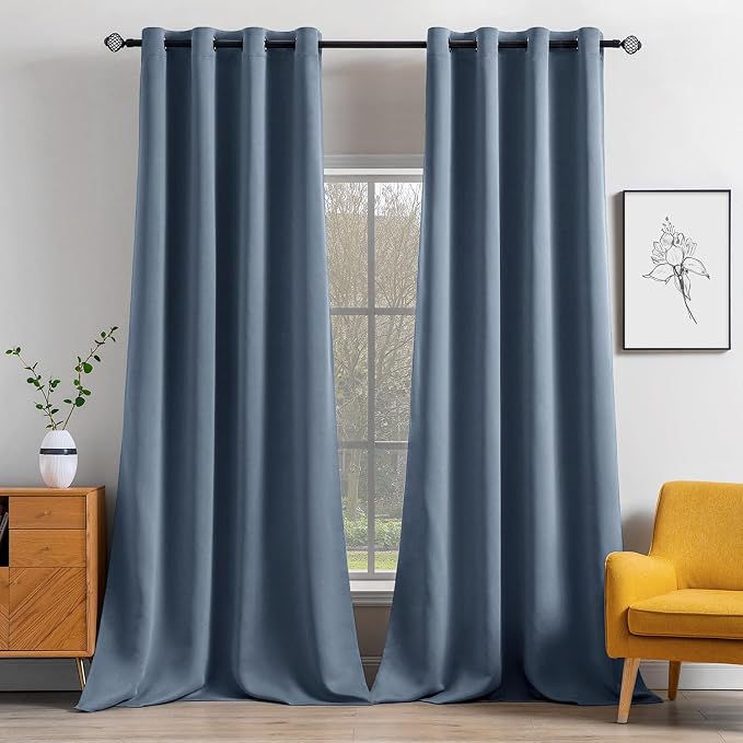 MIULEE Stone Blue Blackout Bedroom Curtains Drapes 96 Inch Long 52"x96" | Grommet Top, Room Darkening Window Drapes, Privacy Protection, Thermal Insulated, Heat Blocking, Light Blocking