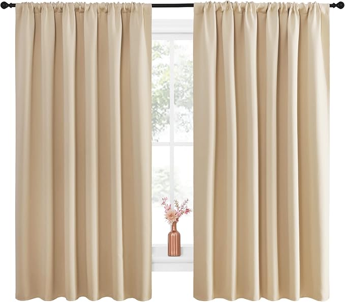 NICETOWN Room Darkening Curtains for Bedroom - Triple Weave Home Decoration Thermal Insulated Solid Drapes for Kitchen (Biscotti Beige, Set of 2 Panels, 70 x 63 Inch)