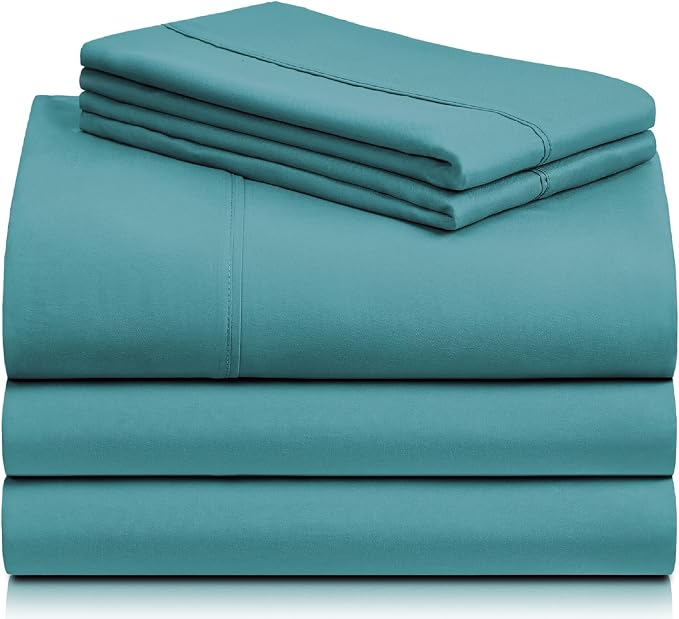 LuxClub 5 PC Split King Sheet Set, Breathable Luxury Bed Sheets, Deep Pockets 18" Eco Friendly Wrinkle Free Cooling Sheets Machine Washable Hotel Bedding Silky Soft - Teal Split King | LuxClub Silky Fitted Sheet & Pillowcase Sets, Breathable Hotel Luxu...