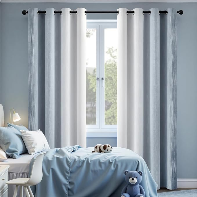 MIULEE Chambray Blue and Greyish White Ombre Blackout Curtains 52Wx84L | Full Room Darkening,Thermal Insulated,84 Inch Long,Grommet Drapes for Bedroom/Living Room,Modern Window Treatments,Set of 2