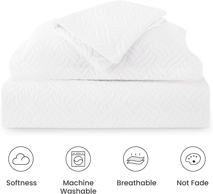 Love's cabin Twin Quilt Set White Bedspreads - Soft Bed Summer Lightweight Bedspread Comforter - Modern Style Wave Pattern Coverlet for All Season - 2 Pieces (1 Quilt, 1 Pillow Sham)