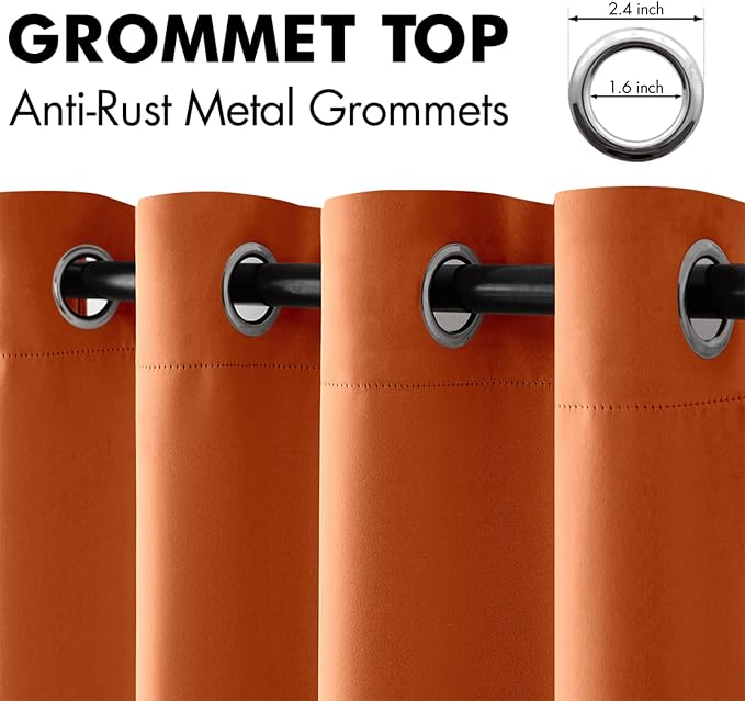 MIULEE Orange Blackout Bedroom Curtains Drapes 84 Inch Long 52"x84" | Grommet Top, Room Darkening Window Drapes, Privacy Protection, Thermal Insulated, Heat Blocking, Light Blocking