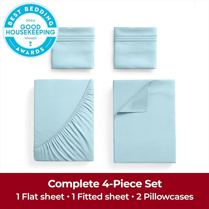 Mellanni Extra Deep California King Sheets - 4 PC Iconic Collection Bedding | Hotel Luxury, Ultra Soft, Cooling Bed Sheets - Wrinkle, Fade, Stain Resistant (Cal King, Aqua)