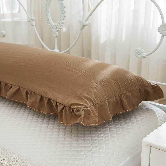 Brown Body Pillow Cover 20x54inches Long Pillowcase Ruffled Pillowcases Shabby Chic Ruffled Fringe Decor Body Ruffled Pillow Sham Cute Pillowcase (1 Body, Brown)