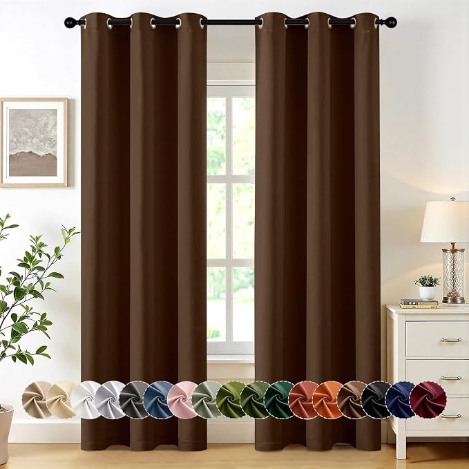 MIULEE Blackout Curtains for Bedroom 2 Panels 40 x 72 Inch Long Brown | Thermal Insulated, Living Room Darkening Grommet Drapes, Noise Reducing, Light Blocking Window Treatments