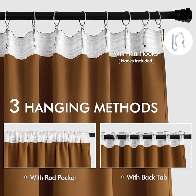 MIULEE Golden Brown Back Tab Blackout Curtains 52x96 Inch Long 2 Panels Set | Rod Pocket Pinch Pleated, Thermal Insulated, Bedroom Living Room Darkening Drapes, Light Blocking Floor to Ceiling Curtains