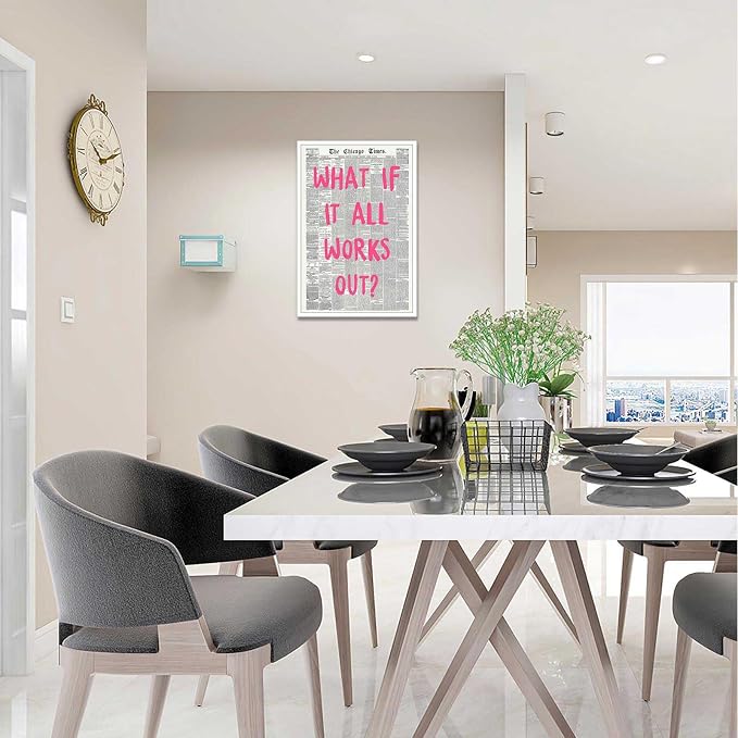 Drimiler What If It All Works Out Poster Retro Newspaper Pink Font Canvas Wall Art Positive Affirming Quote Minimalist Prints Painting For Home Bedroom Dorm Wall Decor 24x36in Unframed