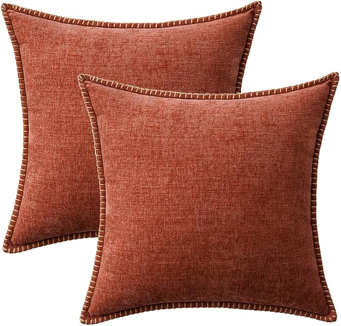 MIULEE Fall Decorative Couch Throw Pillow Covers 20x20 Inch Burnt Orange | 2 Pack, Terracotta Farmhouse Pillow Covers with Stitched Edge, Soft Chenille Cushion Cases, Sofa Bed Living Room Home Decor