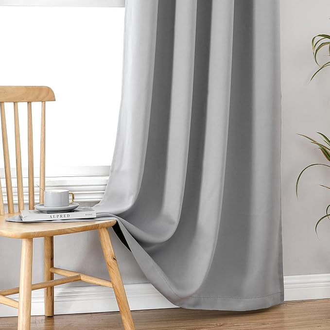 ChrisDowa 100% Blackout Curtains for Bedroom 63 Inch Long with Black Liner | 2 Thick Layers, Thermal Insulated, Grommet, Window Treatment, Living Room Drapes, 2 Panels Set, Light Grey, 38 x 63 Inch