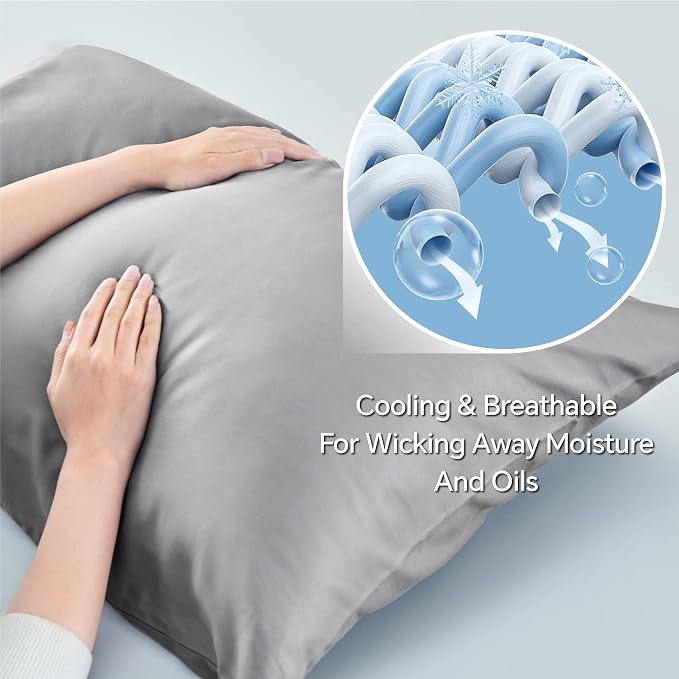 BEDELITE Cooling Pillow Cases Queen, Rayon Made from Bamboo, Silver Grey | Cooling and Breathable Pillow Cover for Hot Sleepers & Night Sweats, Silky Soft Cozy, Envelope Closure, 20"x30", Set of 2