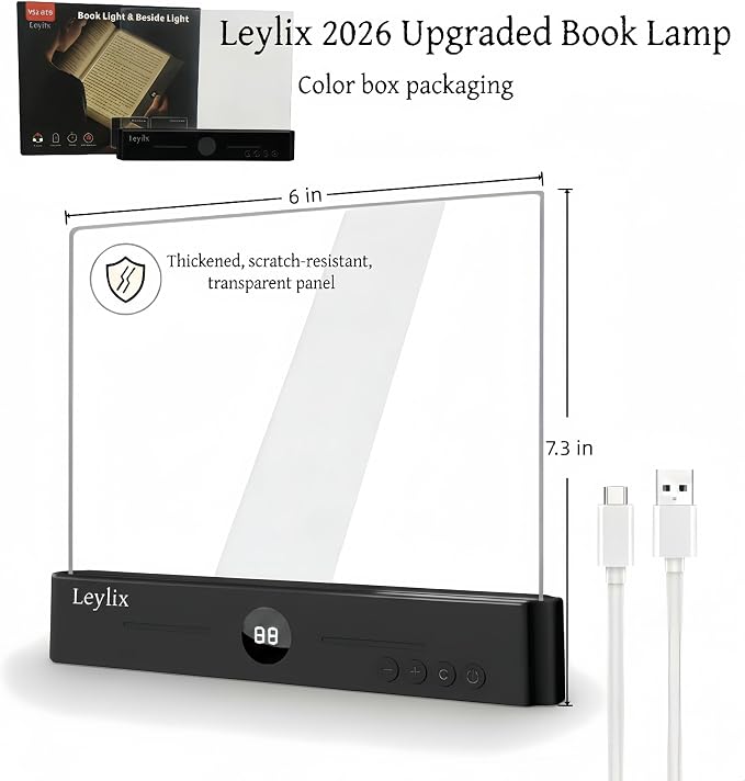 LED Flat Book Light for Reading at Night in Bed, Black | Eye-Caring, 3 Color Temperatures, Stepless Dimmable, USB Rechargeable, Portable Flat Panel Lamp for Kids & Adults