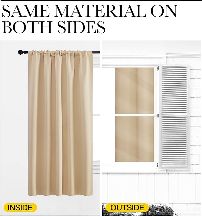 NICETOWN Biscotti Beige Blackout Curtains for Living Room 52" x 84" 2 PCs | Energy Efficient Noise Reducing Thermal Insulated Rod Pocket Drapes Draperies for Bedroom Window, Light Blocking Home Decor