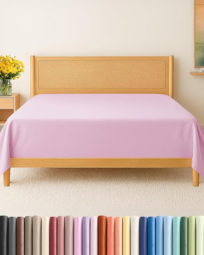 Queen Flat Sheet - Single Top Flat Sheet Only - Soft & Cooling - Light Pink | Hotel Luxury Top Flat Sheet Only, Ultra-Soft, Breathable & Cooling, Fade & Wrinkle Free, Easy-Care, Stain & Shrink Resistant