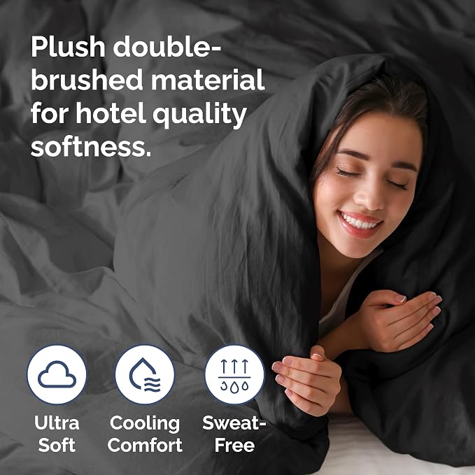 Duvet Cover Cal King Size - Soft 3 Piece with Zipper Closure - Black | Extra Soft, Breathable, Cal King Duvet Cover 104" x 98" with 2 Pillow Shams, Zipper Closures & Ties, Women, Men, Kids & Teens