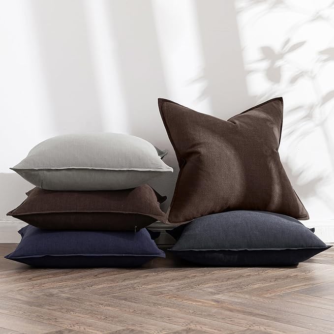 MIULEE Decorative Linen Pillow Covers 18x18 Inch Reddish Brown | Boho Farmhouse Neutral Couch Throw Pillows for Bed, Pack of 2 Accent Modern Pillowcases, Sofa Livingroom Home Decor