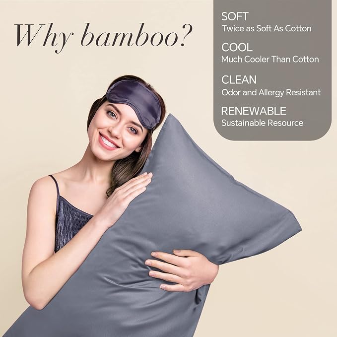 BEDELITE Pillow Cases Standard Size Set of 2, Rayon Made from Bamboo, Grey | Cooling and Breathable Pillow Cover for Hot Sleepers & Night Sweats, Silky Soft Cozy, Envelope Closure, 20"x26"