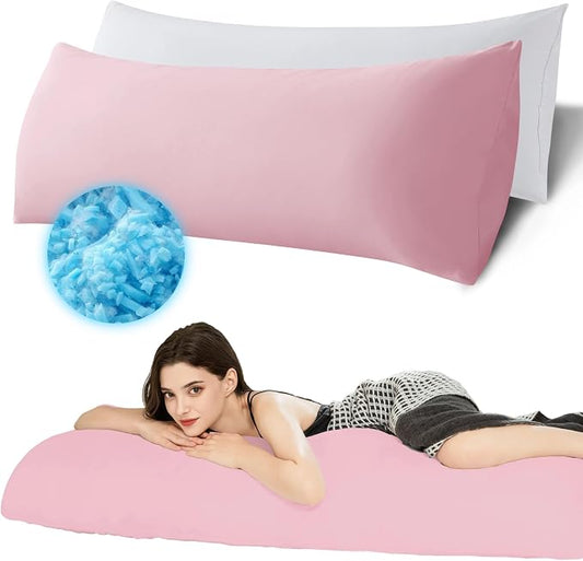 Ubauba Memory Foam Body Pillow with Cover, Full Large Body Pillows Insert for Adults with Envelope Closure Pillowcase, Firm & Fluffy Long Bed Pillows for Sleeping (20x54 inch, Pink)