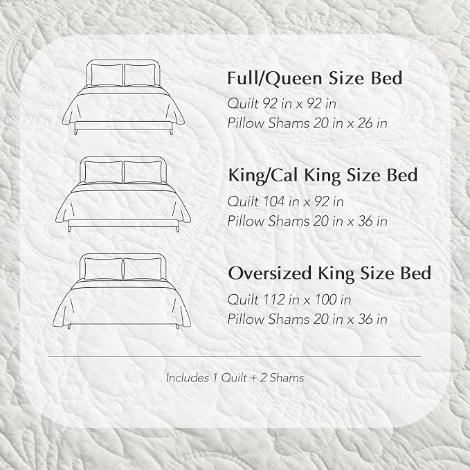 EVERGRACEHOME 100% Cotton Paisley Quilt Set, Oversized King, Bright White | Prewashed for Softness, Year-Round Breathability, Gift-Ready Box, Matelasse-style Quilted Coverlet, 3 Piece Set with 2 Shams