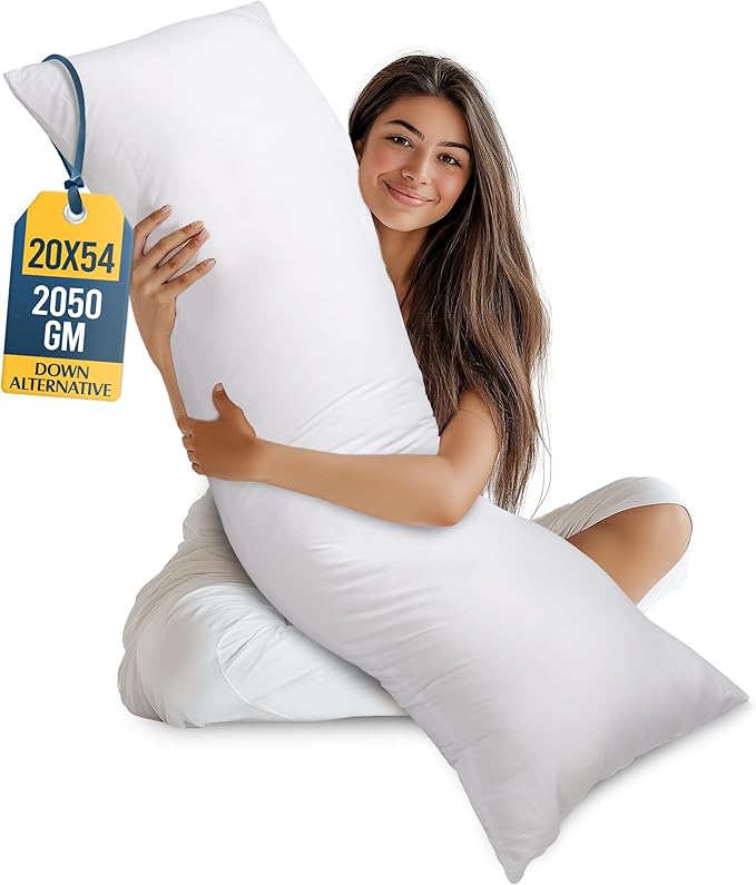 Utopia Bedding Full Body Pillow for Side Sleeper, White Long Pillow for Bed | Large Body pillows for Adults, Plush Support, Pregnancy Pillow Insert for sleeping, helps maintain body contour, 20x54 inches