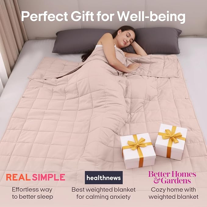ZonLi Weighted Blanket for Adults (60"x80", 15lbs, Light Pink) | Queen Size High Breathability Cooling Heavy Blanket, Soft Material with Premium Glass Beads, All-Season, Easy Care