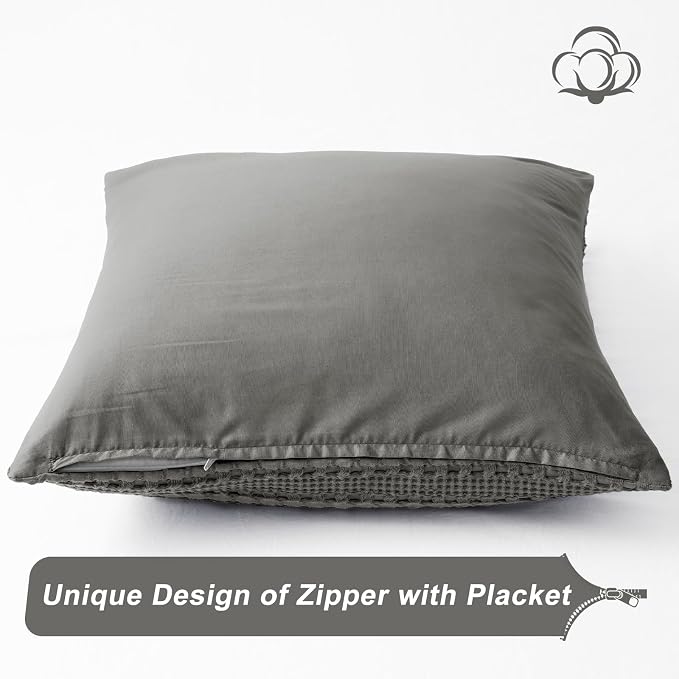 PHF 100% Cotton Waffle Weave Pillow Covers 24" x 24", 2 Pack Luxury Square Shell for Elegant Home Decor, No Filling, Luxury Aesthetic Soft Pillow Covers for Bed, Dark Grey