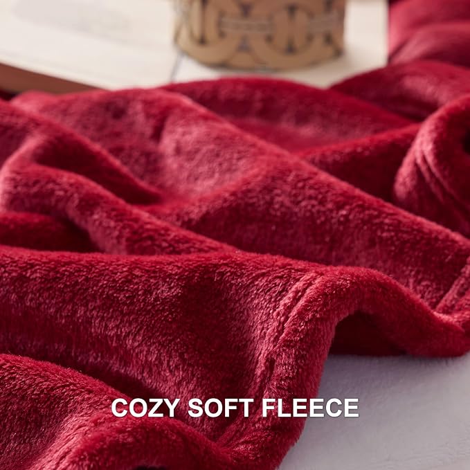 Hansleep Queen Red Fleece Blanket, Soft Flannel Bed Blanket | Fuzzy Cozy Blanket 90x90 Inches, Multi-use for Bed, Sofa, Couch, Travel, Camping, All Season Warm Lightweight Cover