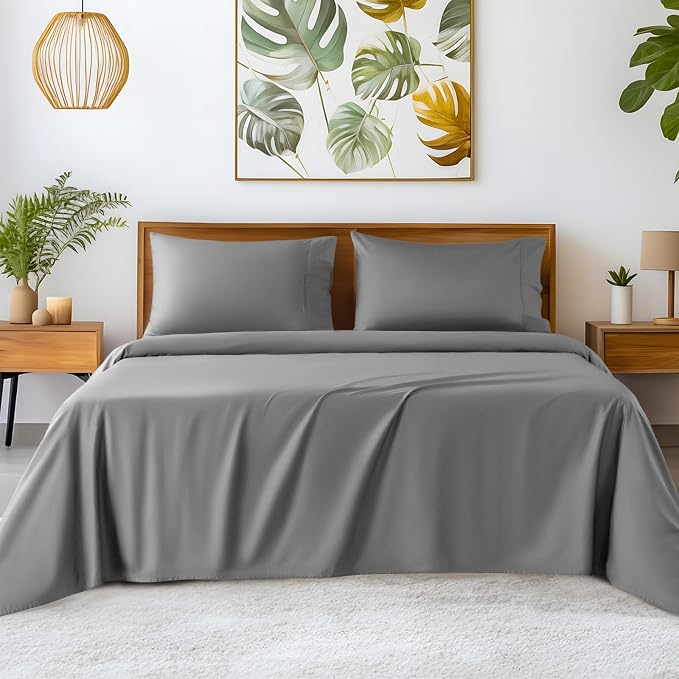 SONORO KATE 100% Egyptian Cotton Sheets,1200 Series,Full Size | Soft Breathable & Cooling LuxuryHotel Cotton,Sateen Weave for Soft Feel,Fits Upto 16" Mattress,4PC,Grey