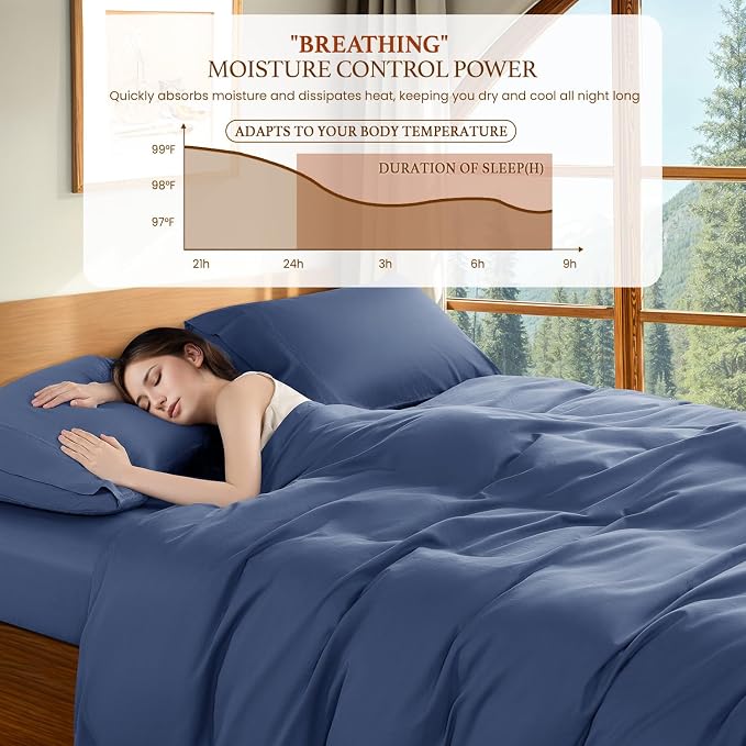 DEITAS 100% Cotton King Duvet Covers 3 Piece,1200 Thread Count，Navr Blue | Luxury Egyptian Cotton Comforter Cover With Zipper Closure, Ultra Cooling Breathable, Hotel Bedding Duvet Covers