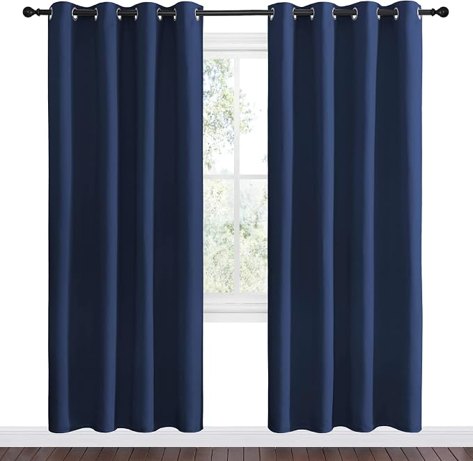 NICETOWN Navy Blackout Curtains for Living Room 55" w x 78" L 2 Panels | Thermal Insulated Window Treatment Light Noise Reducing Room Darkening Drapes for Boys Kids Bedroom Classroom Apartment Decor