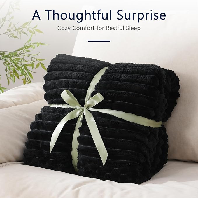 Mr. Sandman Weighted Blankets for Adults, Queen Size 60 x 80 Inches, 15lbs | Machine Washable; Soft Warm Sherpa Fleece; Soft Plush Jacquard with Glass Beads; Heavy Throw for Calm Relaxing Sleep; Black