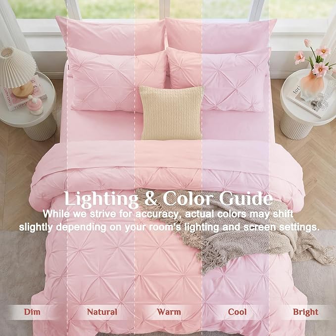 JOLLYVOGUE California King Comforter Set 7 Pieces - Bed in a Bag Cal King for All Season, Pintuck Bedding Comforter Sets with Comforter, Flat Sheet, Fitted Sheet and Pillowcases & Shams, Baby Pink