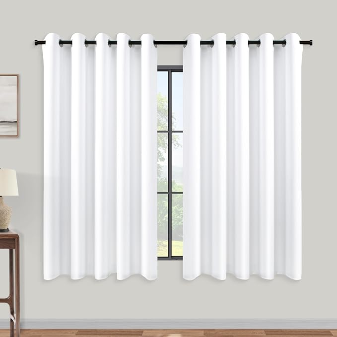 KOUFALL White Room Darkening Curtains 60x48 Inch Long,Blackout Short Window Curtains 48 Inch Length for Bedroom Bathroom 2 Panels Set