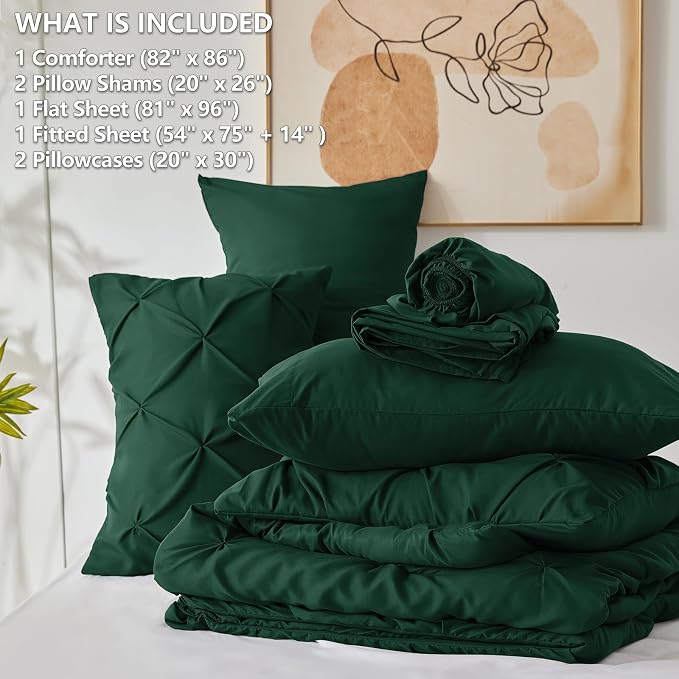 Full Size Comforter Sets Emerald Green, 7 Pieces Bed in a Bag | OEKO-TEX 100 Certified, 240GSM All Season, Bedroom, Guest Room, Down-Alternative Comforter, Sheets, Pillowcases & Shams