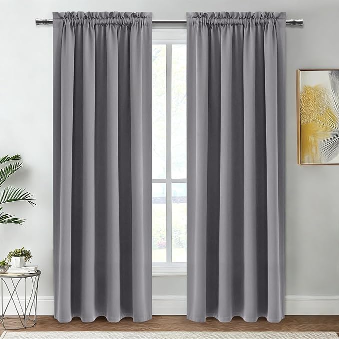 DWCN Blackout Curtains for Bedroom Living Room 42 x 84 Inch Long Grey | 2 Panels Set, Room Darkening, Thermal Insulated, Light Blocking, Rod Pocket Drapes, Noise Reducing Window Treatments