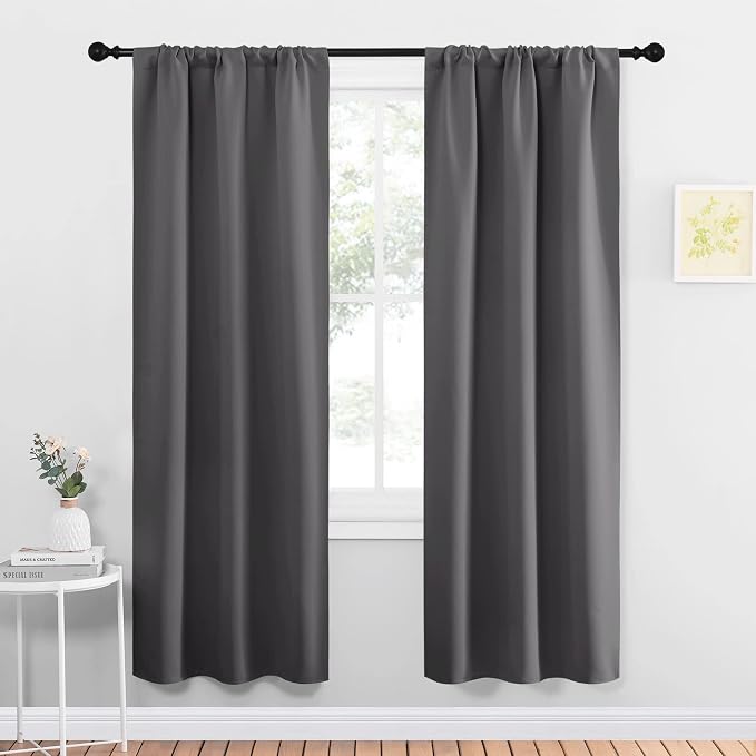 NICETOWN Grey Blackout Curtains for Bedroom 34" Wide x 72" Long 2 Panels | Home Decoration Thermal Insulated Rod Pocket Blinds Drapes for Living Room Small Windows, Light Blocking Room Darkening Decor