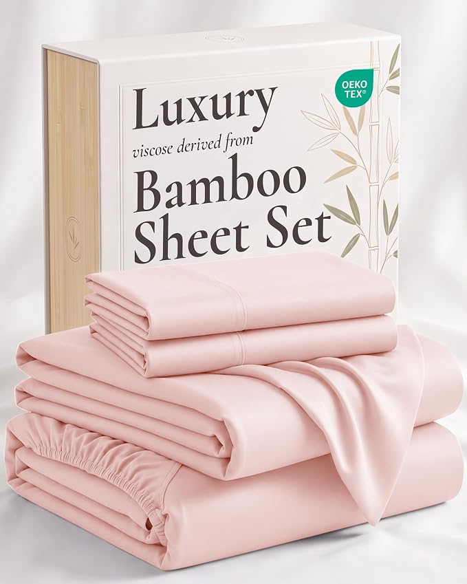 Hotel Sheets Direct 100% Viscose Derived from Bamboo Sheets King Size - Cooling Bed Sheets with 2 Pillowcases - Breathable, Moisture Wicking & Silky Soft Sheets Set- Rose Pink