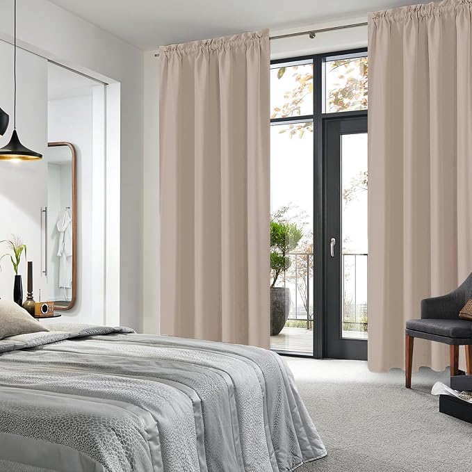 DWCN Blackout Curtains for Bedroom Living Room 52 x 95 Inch Long Camel | 2 Panels Set, Room Darkening, Thermal Insulated, Light Blocking, Rod Pocket Drapes, Noise Reducing Window Treatments
