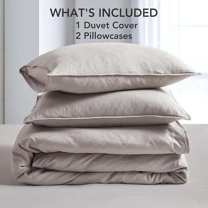 DAPU Linen Duvet Cover Set - French Linen Cotton Blend Natural Flax Soft Breathable Bedding 3 Pcs Set - 1 Duvet Cover 2 Pillowcases (Gray, King)