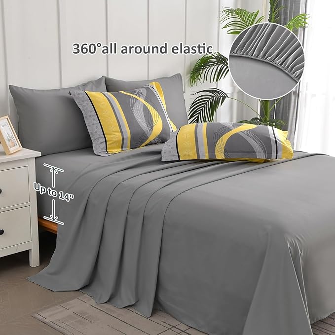 Anibedding Yellow Comforter Set Full Size,8 Pieces Bed in a Bag Patchwork Striped Bedding Sets,Boho Soft Microfiber Bedding Set for All Season(78"×90")