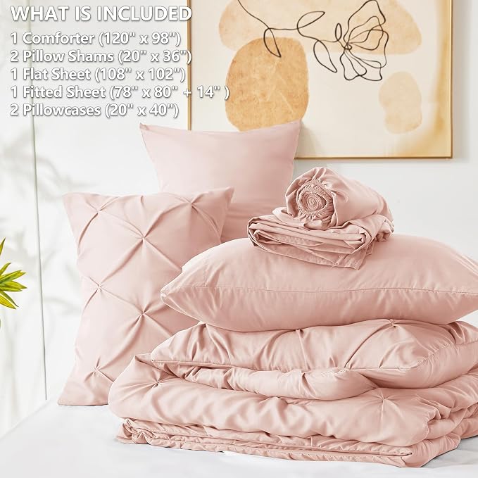 Oversized King Comforter Set Peach Pink, 7 Pieces Bed in a Bag | OEKO-TEX 100 Certified, 240GSM All Season, Bedroom, Guest Room, Down-Alternative Comforter, Sheets, Pillowcases & Shams