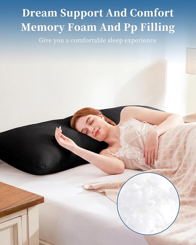YZ HOME Full Body Pillow Insert -Large Long Bed Pillow for Side Sleeper | Full Body Pillow for Adults, Adjustable Height, Long Sleeping Breathable Bed Pillow-(Black, 20x54'')