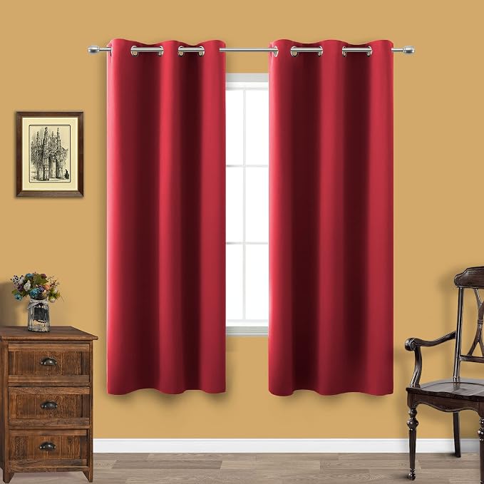 KOUFALL Red Blackout Curtains 72 Inches Long for Living Room,Decorative Home Movie Theater Curtains for Kids Bedroom