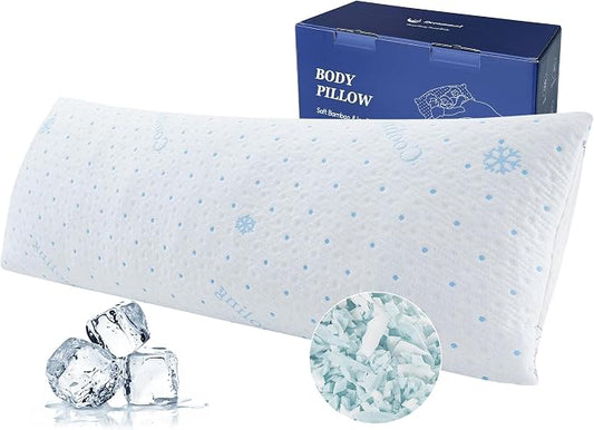 Dreamood Cooling Body Pillow Shredded Memory Foam with Pillowcase for Adult | Adjustable Foam Pregnancy Long Full Bed Body Pillows for Adults Side Sleeper - with Washable Cooling&Soft Double-Sided Cover