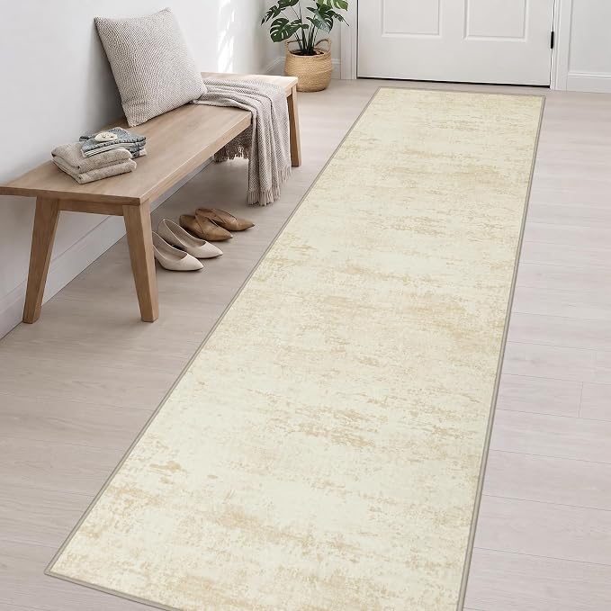3x14 Washable Runner Rug：Modern Abstract Kitchen Soft Carpet Beige | For Hallway, Bedroom, Kitchen, Laundry, Bathroom,Door Mat,Modern Abstract,Machine washable,Non-Slip,Stain Resistant,Indoor