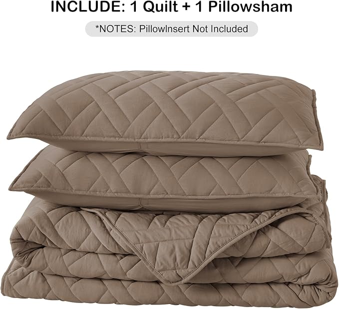HORIMOTE HOME Quilt Set Twin Size Pine Bark, Classic Geometric Diamond Stitched Pattern, Ultra Soft Microfiber Lightweight Bedding Set Bedspread Coverlet for All Season with 1 Quilt 1 Pillow Sham