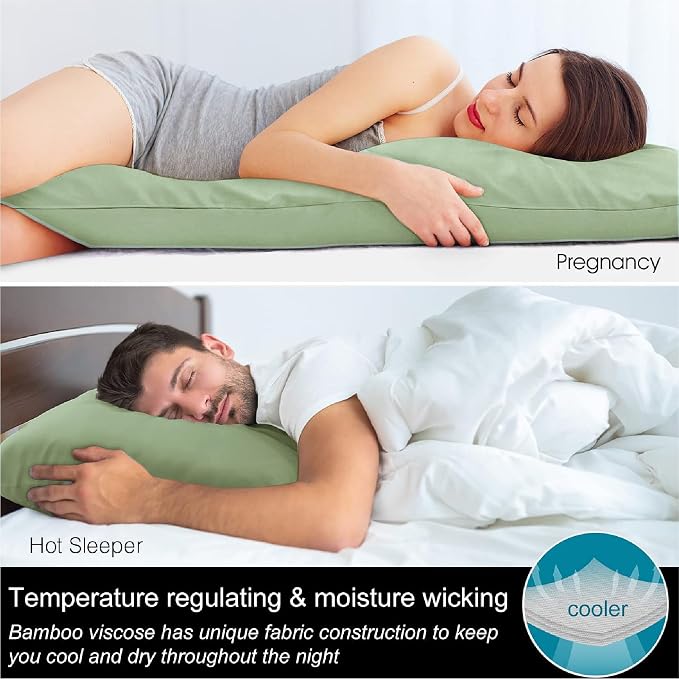 BEDELITE Body Pillow Pillowcase, Rayon from Bamboo, Sage Green, 20"x54" | Cooling and Breathable Body Pillow Cover for Hot Sleepers & Night Sweats, Silky Soft Full Long Pillow Case, Envelope Closure