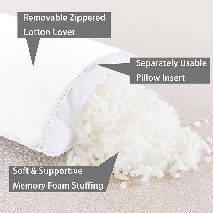WhatsBedding Memory Foam Body Pillow with Cover, Long Bed Pillow for Adults | Breathable Zippered Cotton Cover,Long Pillow for Sleeping, Firm Pillow Fluffy Supportive for Side Sleepers